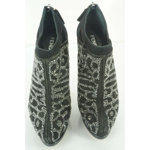 Fendi Crystal Trim Suede Vertigo Platform Heel Ankle Booties Size 35 $1195 Zip - Picture 9 of 12